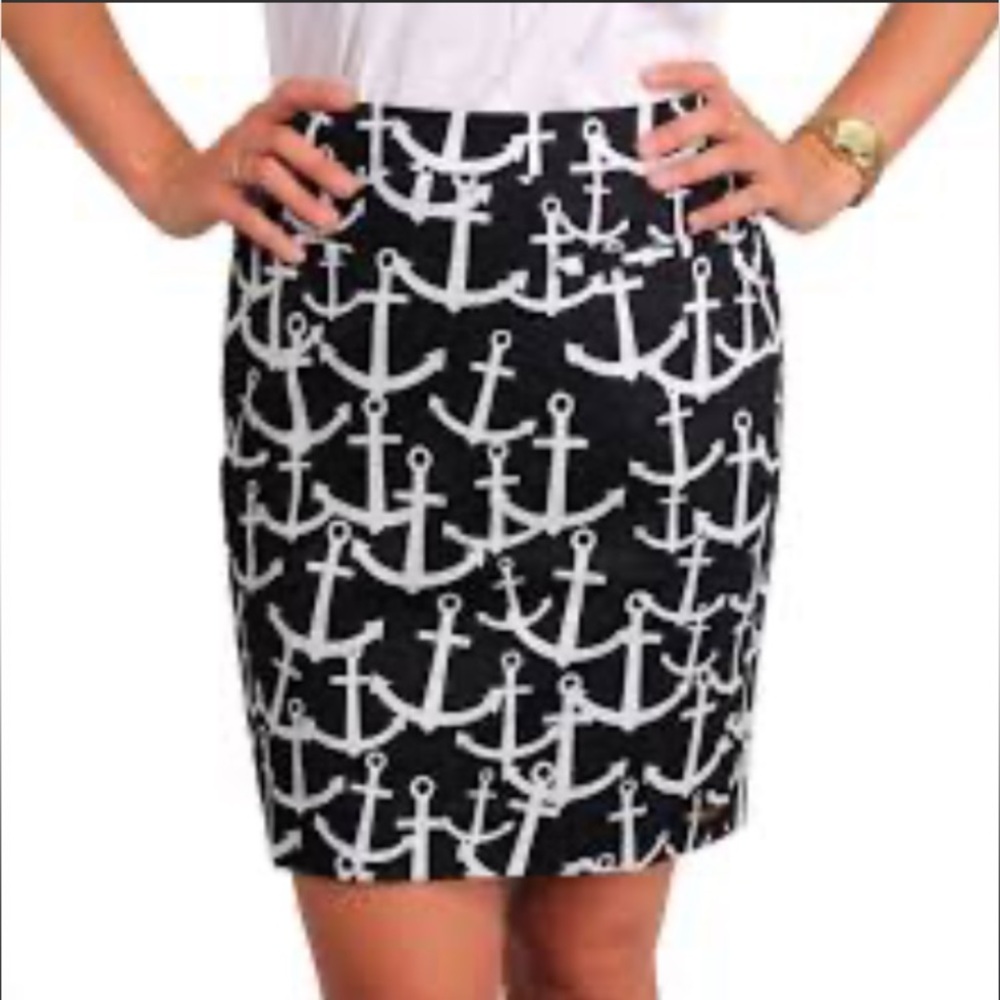 Hatley Scattered Anchors Sateen in Navy Pencil Skirt Nautical Preppy Resort Lux